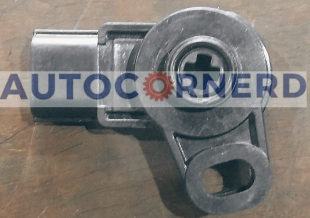 Throttle-position sensor with its mounting hole and electrical connector.