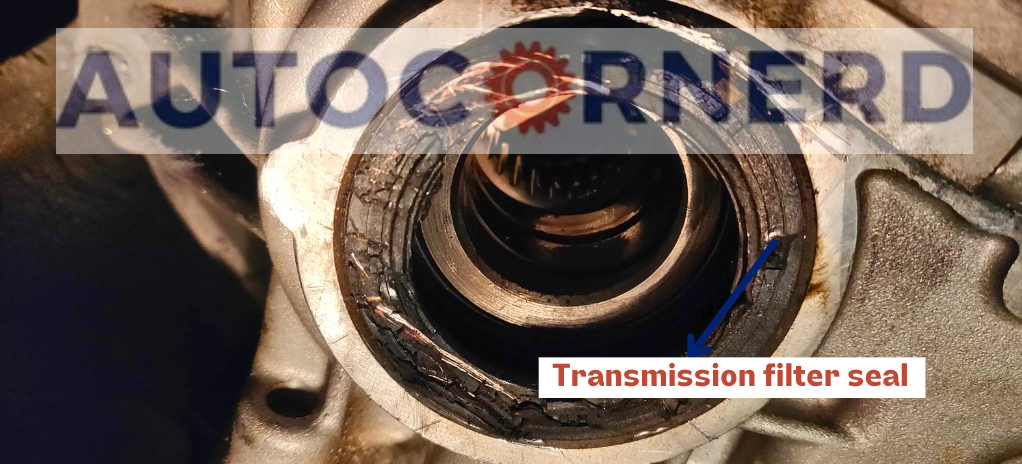 Transmission-filter seal opening identified inside a transmission housing.