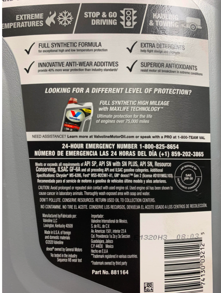 Valvoline Maxlife meets Ford engine oil specs