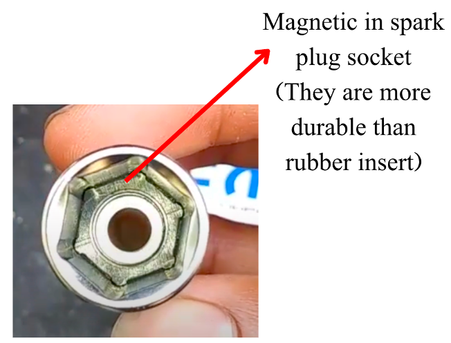 Magnetic bushing in spark plug socket to grip the spark plug