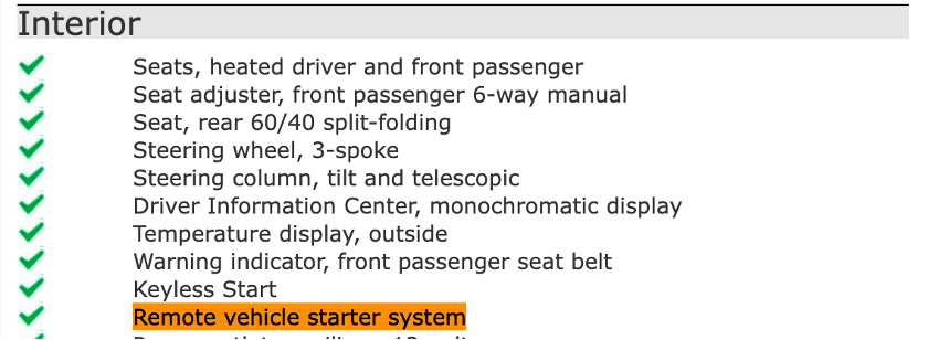 Checking remote starter feature using VIN