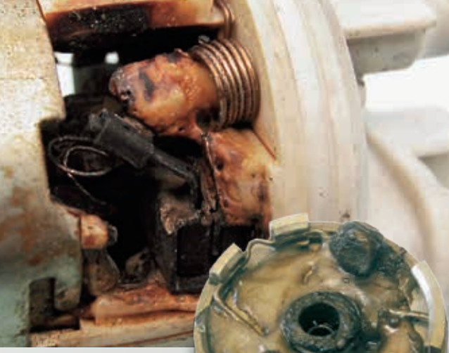Dry running has caused the plastic parts in the fuel pump to melt