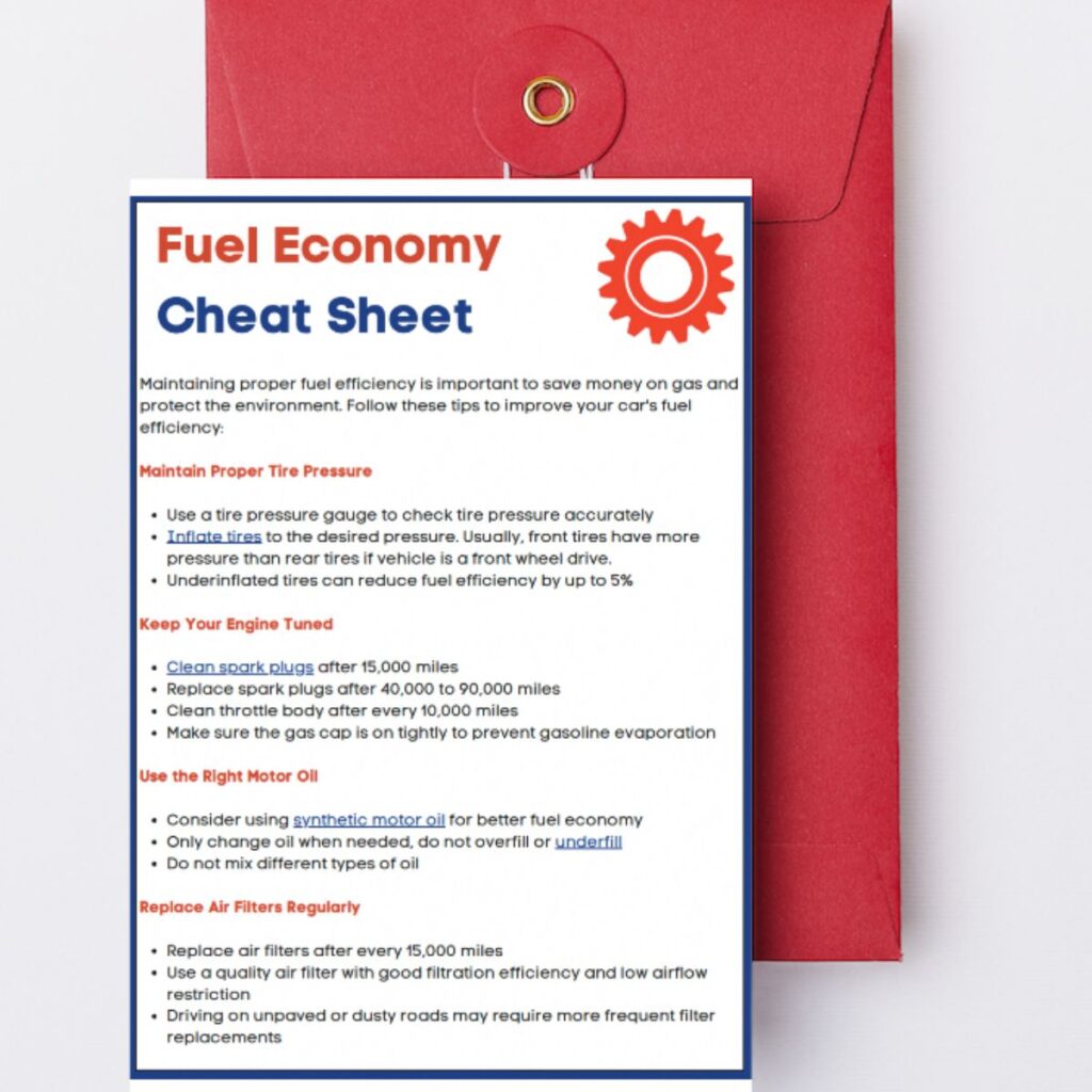 fuel economy cheat sheet