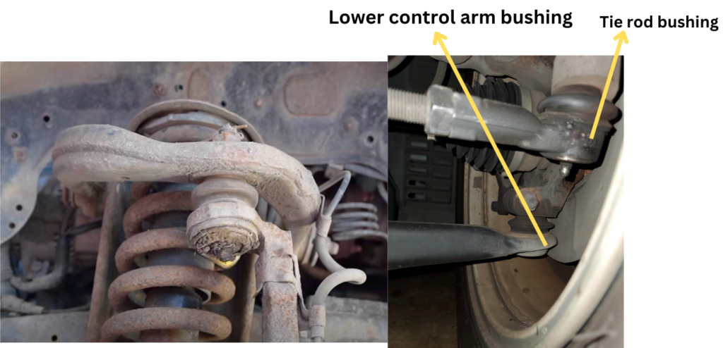 worn-out bushings and ball joints of tie rods and control arms